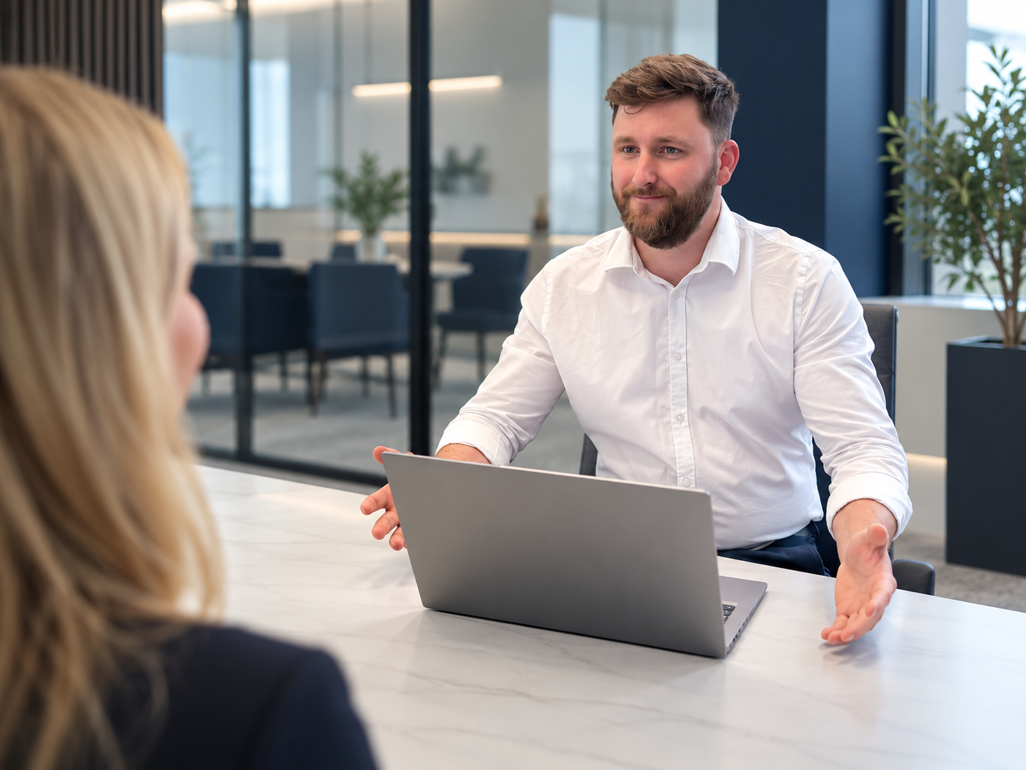 three colleagues in a meeting 